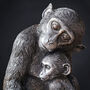 Mother And Baby Monkey Statue In Silver, thumbnail 2 of 4