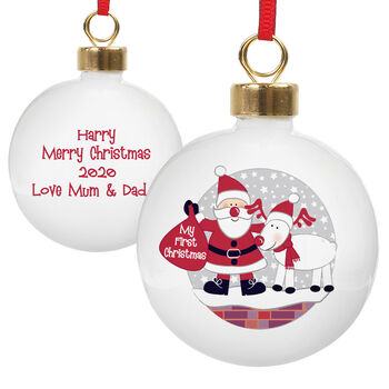 Personalised Rooftop Santa First Christmas Bauble, 3 of 3