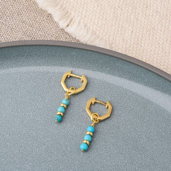 Linear Huggie Turquoise December Birthstone Earrings, 3 of 8