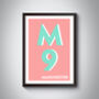 M9 Manchester Typography Postcode Print, thumbnail 7 of 8