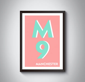 M9 Manchester Typography Postcode Print, 7 of 8