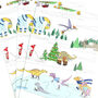Christmas Winter Scene Dinosaur Wrapping Paper, thumbnail 1 of 4