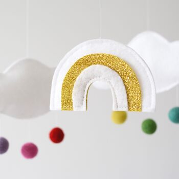 Rainbow And Cloud Baby Mobile White And Gold, 2 of 5