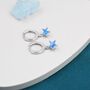 Sterling Silver Blue Cz Star Huggie Hoop Earrings, thumbnail 4 of 9