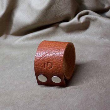Wide Personalised Leather Bracelet With Silver Button, 3 of 11