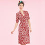 1940s Style Party Dress In Ruby Stork Print Crepe, thumbnail 1 of 3