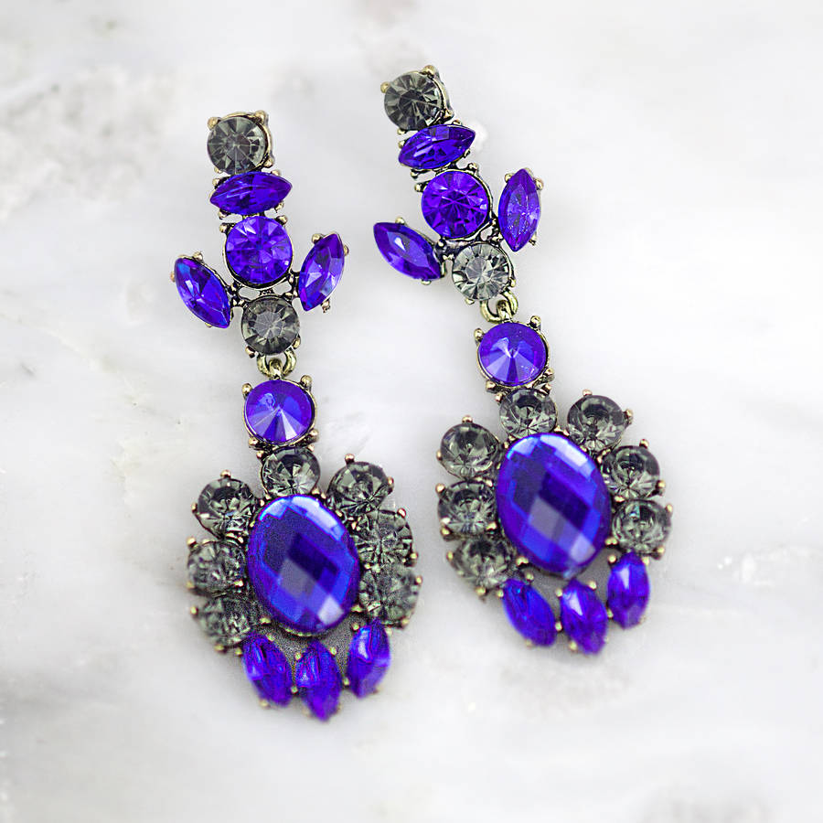 blue jewelled statement earrings by junk jewels | notonthehighstreet.com
