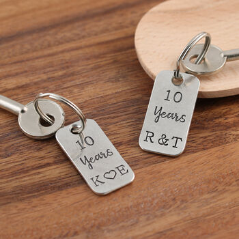 10th Anniversary Couples Gift Milestone Year Keyring, 5 of 8
