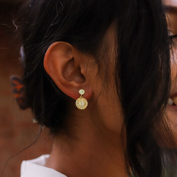 Aruna Sun Coin Drop Earrings, 2 of 10
