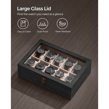 Wooden Watch Box With Twelve Slots And Glass Display Lid, 7 of 8