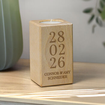 Personalised Anniversary Date Wooden Tealight Holder, 2 of 4