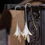 Long White Silver Lily Floral Ear Crawler Hook Earring, thumbnail 3 of 7