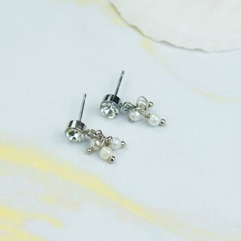 White Tiny Pearl Poth Zircon Screw Stud Earrings, 5 of 6
