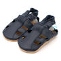 Dotty Fish Navy Soft Leather Baby Sandals With Barefoot Soles, thumbnail 3 of 7