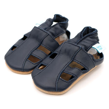 Dotty Fish Navy Soft Leather Baby Sandals With Barefoot Soles, 3 of 7
