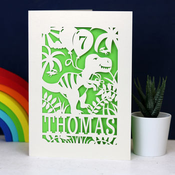 Personalised Papercut Dinosaur Birthday Card, 3 of 5