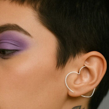 Heart Hoop Sterling Silver Ear Cuff Earrings, 3 of 4