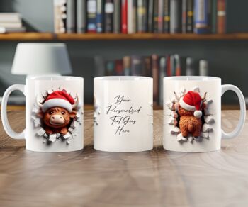 Cute Personalised Christmas Highland Cow Breakout Mug, 2 of 2
