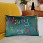 Merry And Bright Embroidered Velvet Cushion, thumbnail 1 of 4