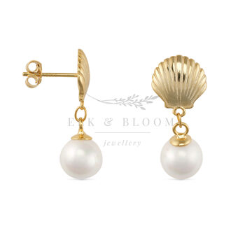 18 K Gold Mermaid Pearl Shell Stud Earrings, 3 of 4