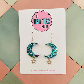 Sparkly Moon And Star Glitter Resin Earrings, 7 of 8