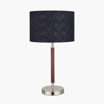 Brushed Silver And Wood Effect Table Lamp, 3 of 8