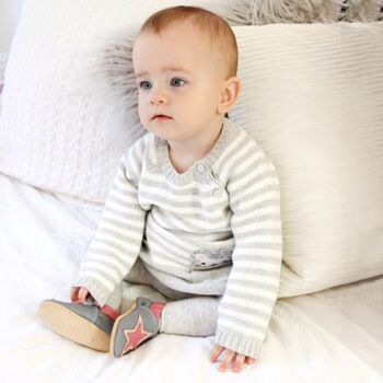 Dotty Fish Grey Starry Soft Leather Baby Shoes With Barefoot Soles, 2 of 8