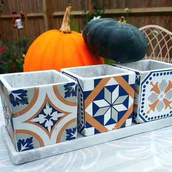 Portuguese Tiled Three Square Pots On Tray, 2 of 11