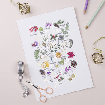 Foiled Christmas Print With Floral Illustration, 2 of 7