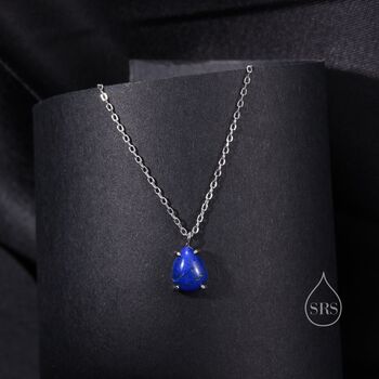 Genuine Lapis Lazuli Pear Necklace In Sterling Silver, 4 of 12