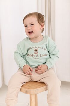 'Our First Father's Day' Personalised Embroidered Bear Sweatshirt Jumper, 2 of 8