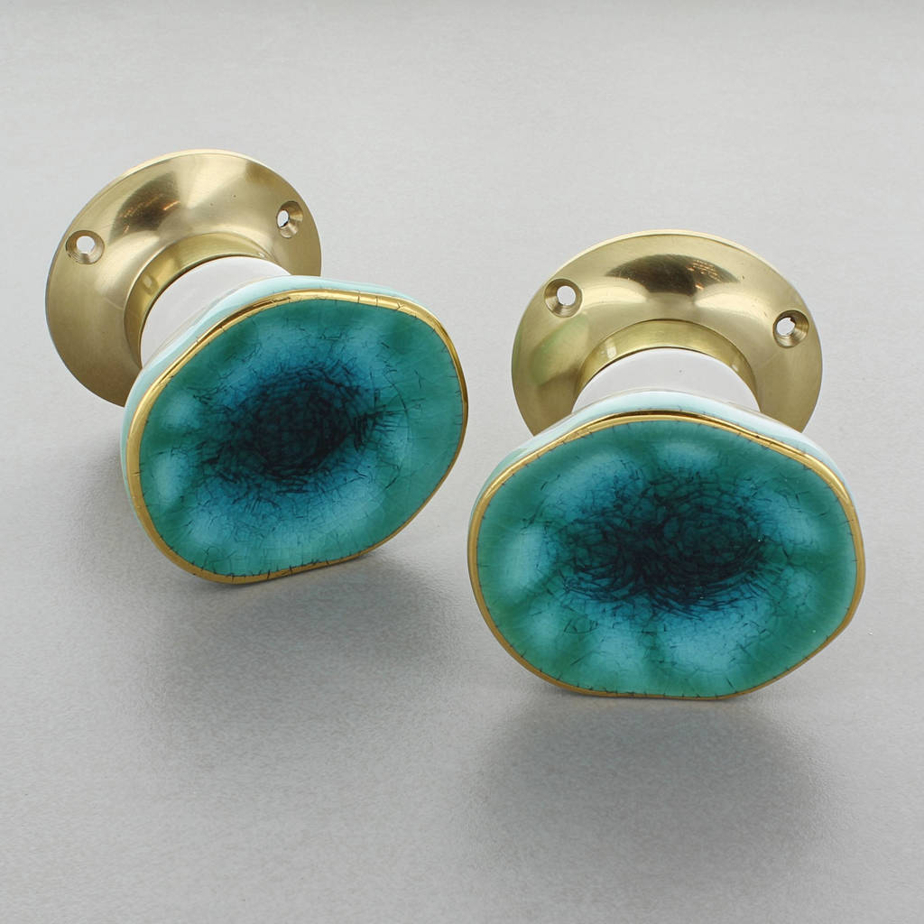 Sea Blue Rhodes Crackle Glaze Mortice Door Knobs By G Decor