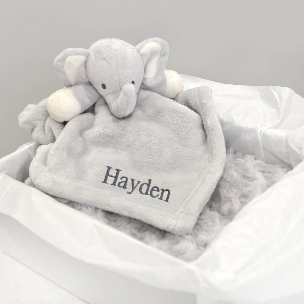 Personalised Elephant Comforter And Blanket Gift Set By A Type Of