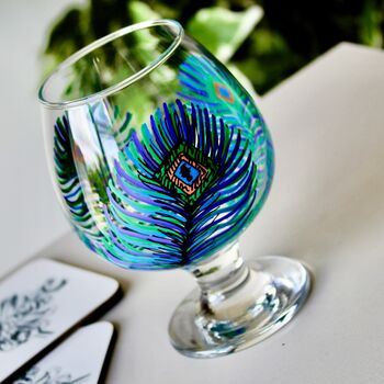 Peacock Feather Painted Brandy Glass, 3 of 6