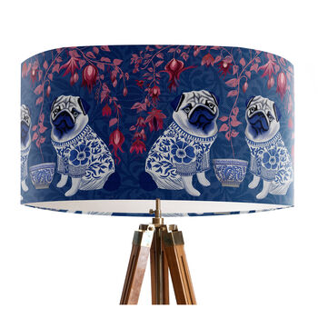 Chinoiserie Pug Lampshade On Blue, 4 of 5