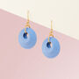 Pearlescent Blue Circular Earrings • Gold Plated Sterling Silver Hooks, thumbnail 3 of 7