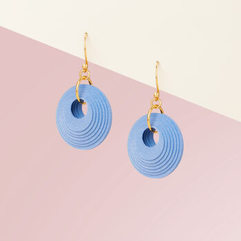 Pearlescent Blue Circular Earrings • Gold Plated Sterling Silver Hooks, 3 of 7