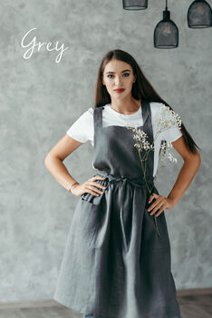 Linen Crossback Pinafore Apron | Japanese Art Smock, 6 of 12