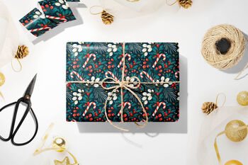 Premium Christmas Wrapping Paper Botanical Candy Cane, 2 of 4