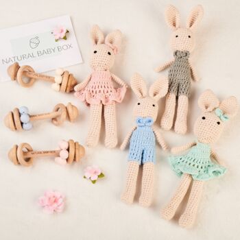 Crochet Bunny And Wooden Baby Rattle Gift Box, 5 of 12