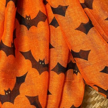 Halloween Bat Print Scarf In Orange, 3 of 3