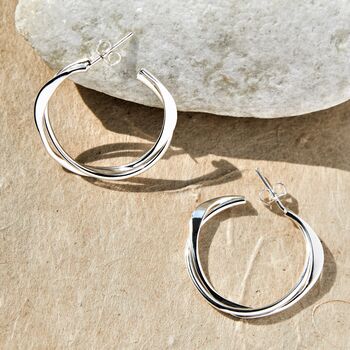 Twisted Gold Plated Sterling Silver Hoop Earrings, 2 of 6