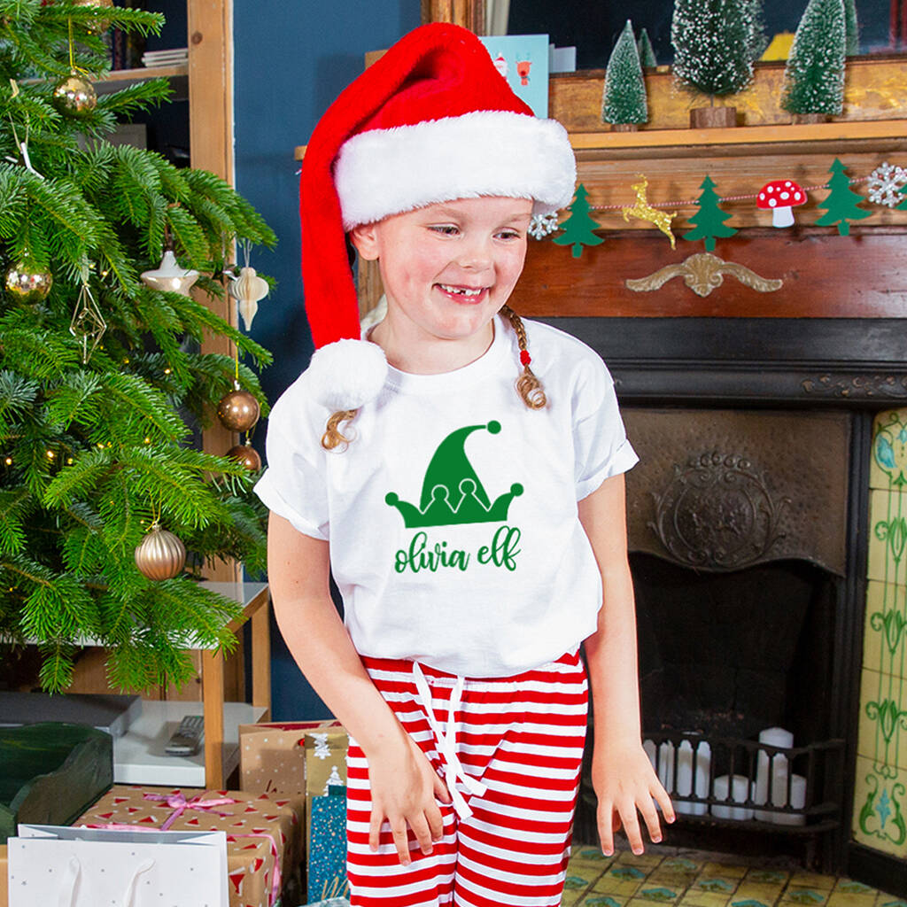 Personalised Elf Christmas Kids Pyjamas, 1 of 12