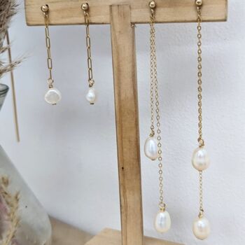 Gold Single Drop Pearl Earrings, 3 of 4