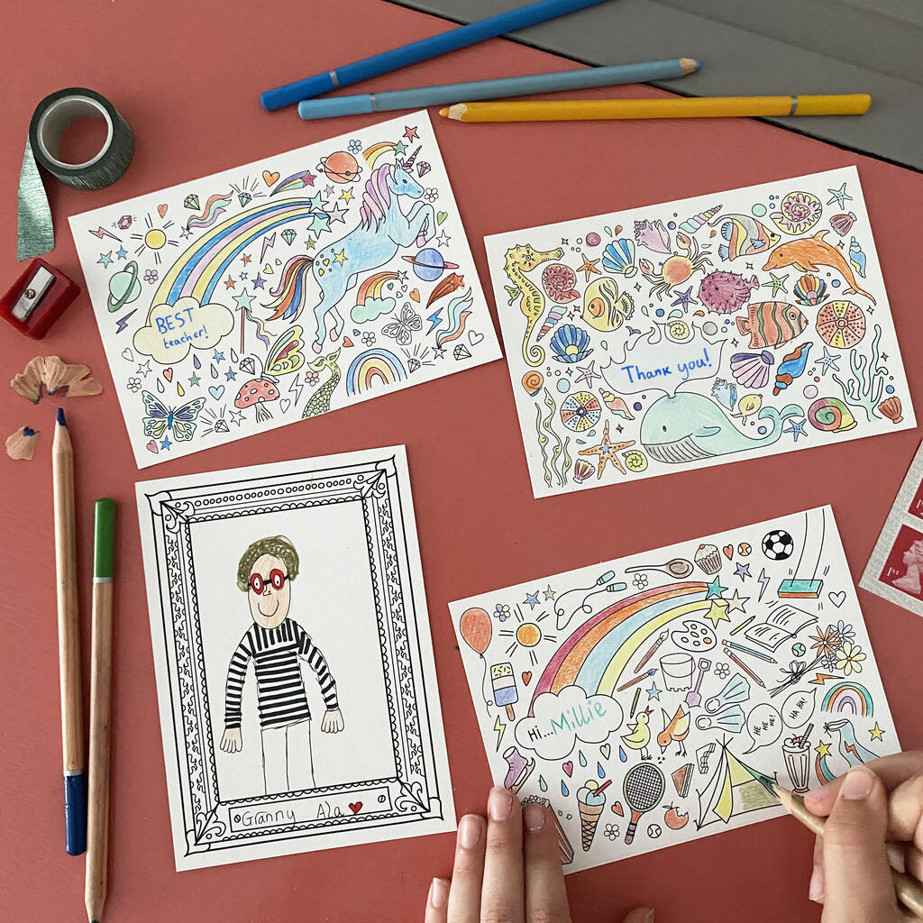 Kids Colouring Postcards Mix Theme Pack, 1 of 7