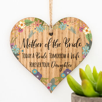 Mother Of The Bride Token Gift Hanging Wood Heart, 2 of 3