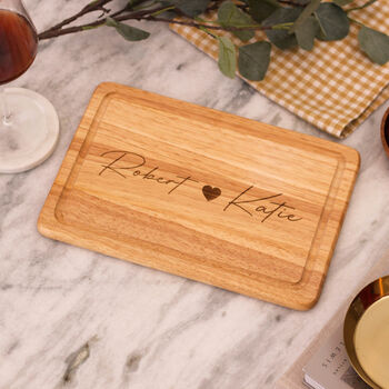 Personalised Wooden Heart And Names Chopping Board Gift, 3 of 4
