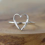 Silver Small Open Heart Textured Ring, thumbnail 2 of 4