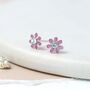 Tiny Sterling Silver Pink Flower Stud Earrings, thumbnail 2 of 9