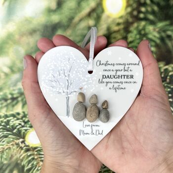 Personalised Daughter Pebble Heart Bauble Decoration, 2 of 5